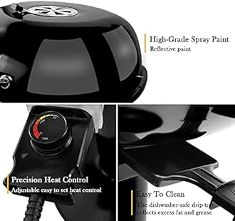 Electric BBQ Grill Techwood 15-Serving Indoor/Outdoor Electric Grill for Indoor & Outdoor Use, Double Layer Design, Portable Removable Stand Grill, 1600W (Stand Black BBQ Grills)