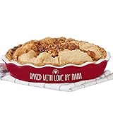 Personalization Universe Made with Love Personalized Classic Pie Dish, Hand-Glazed Stoneware, Oven to Table Baking Dish, Ideal for Pies and Casseroles, Dishwasher Safe - Red