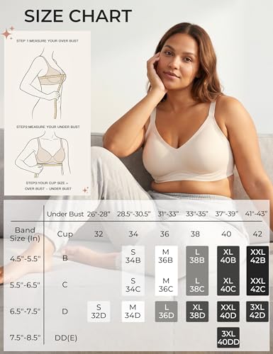 Yashelle Mesh Seamless Bras for Women Plus Size Slimming Minimizer Full Coverage Bra No Underwire, Skin, X-Large — view 5