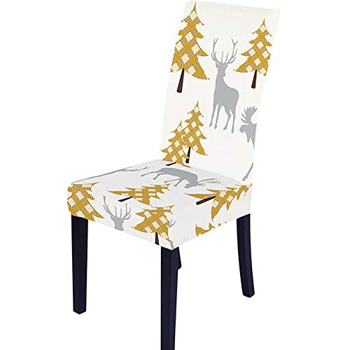 AHSNJ Stuhlbezug Anti Dirty Stuhlbezüge Gelber Weihnachtsbaum Elastischer Stuhlbezug Stuhl Schonbezüge Esszimmer Hotel Bankett Weihnachtshirsch Dekor 4St Cover
