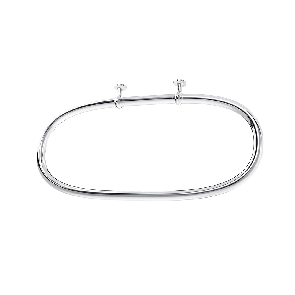 SATOH Oval Shower Curtain Rod for Bathroom Wall Mounted Heavy Duty Alloy Steel Shower Curtain Rail for Clawfoot Tub Chrome Curtain Rod with Adjustable Wall Support - 43x25 Inch(Free Curtain Hooks)