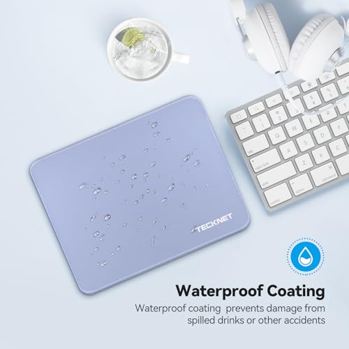 Image of TECKNET Mouse Pad 270 x 210 x 3 mm with Anti-fray Stitchin, Waterproof Surface & Non-Slip Rubber Base with Stitched Edges Gaming Mouse Mat for Laptop,Compatible with Laser and Optical Mice - LT.Blue