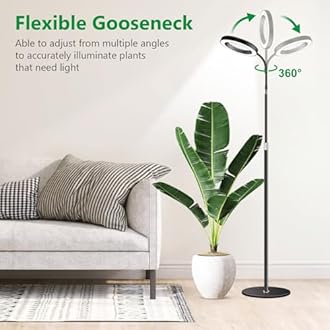 Grow Lights for Indoor Plants, Full Spectrum Floor Standing Plant Lights with 68" Stand for Growing Large Tall Plants, Black Halo LED Plant Grow Light with 6/12/16H Timer