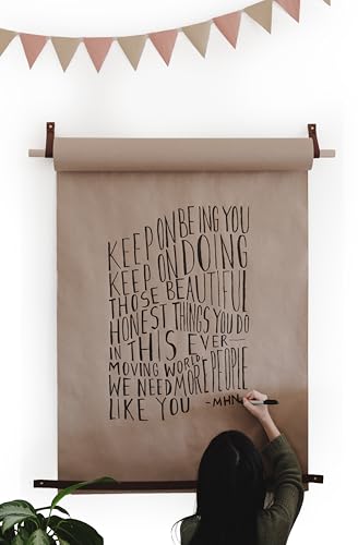 KEYAIIRA - Changeable Cafe Restaurant Menu Display Announcement Board Wall Hung Brown Butcher Paper menu Board roll Dispenser Leather Hook Strap Hanger