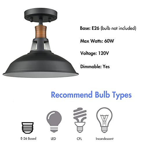 CLAXY Industrial Ceiling Light Semi Flush with Black and White Barn Shade by CLAXY - Used condition - Image 6