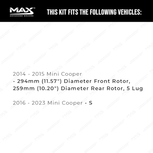 Image of Max Advanced Brakes Front & Rear Brake Kit Compatible With 2014 2015 2016 2017 2018 2019 2020-2023 Mini Cooper S 5 Lug Replacement Premium OE Disc Brake Rotors and Ceramic Brake Pads