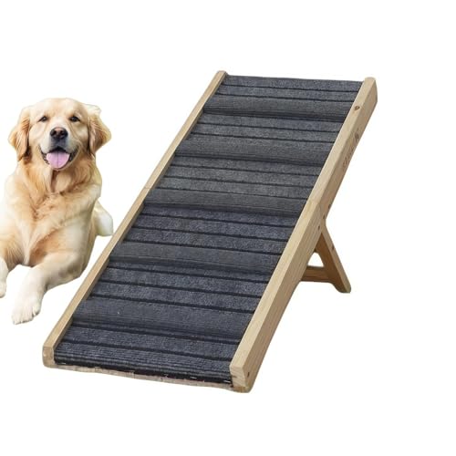 JNNJペットスロープ 犬用スロープ 高いベッドのための調整可能なステップ 階段のベッド 小型および大型犬の折り畳み 室内 大型犬 4つの調節可能 折りたたみ 滑り止め表面 高齢ペット関節痛を持つ 猫犬に最適 介護用 無垢材 (ブラック,83*31cm)