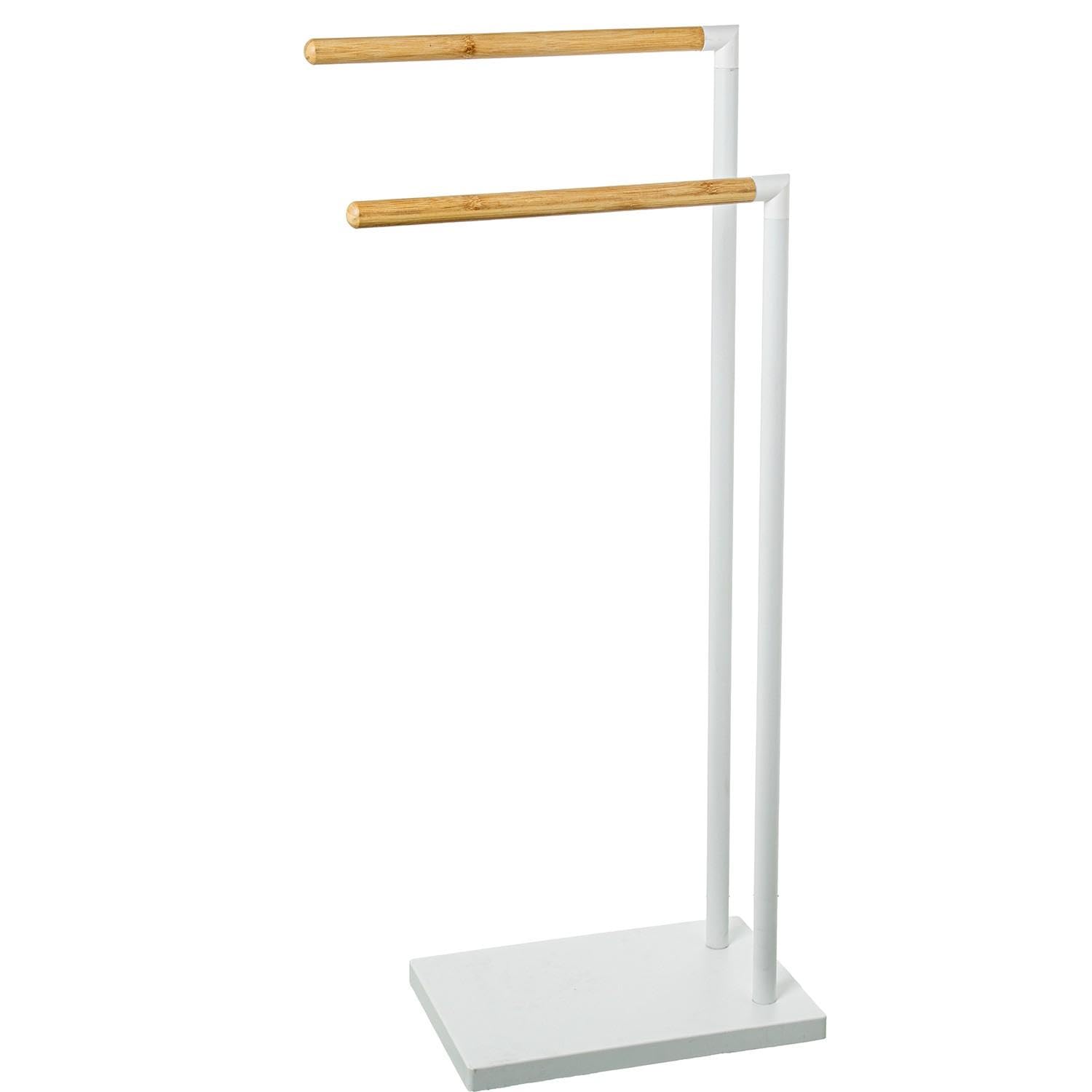 DRW Portasciugamani da Terra in Metallo e Legno Bianco e Naturale, Multicolore, Medidas: 37x20x79cm