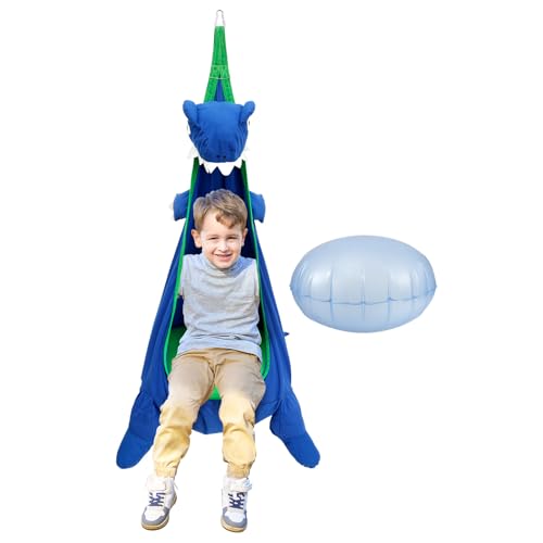 harupink Graziosa cavità sospesa, per bambini, con cuscino gonfiabile, per interni, sedia a dondolo sensoriale, max 80 kg, amaca per bambini per interni ed esterni (dinosauri)