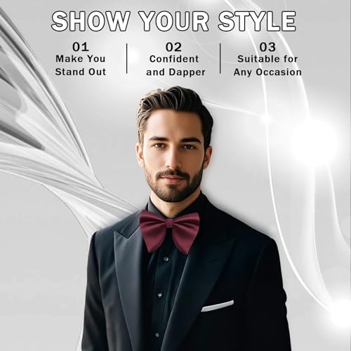 Image of Mens Bow Tie Pre Tied Oversized Bow Ties for Men Satin Bowties for Tuxedo Wedding Party Banquet