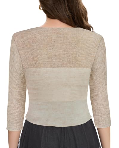 Image of Women Crop Cardigan Sheer Mesh Bolero Shrug for Dress Tie Front 3 /4 Sleeve Tops