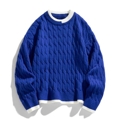Mens Cable Knit Sweater Crewneck Casual Pullover Long Sleeve Chunky Knit Oversized Sweater
