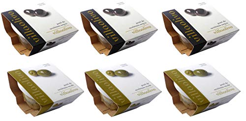 Villaolivo - Pack 6 Uds. 125 gr. Paté o tapenade de aceitunas verdes y aceitunas negras 100% natural