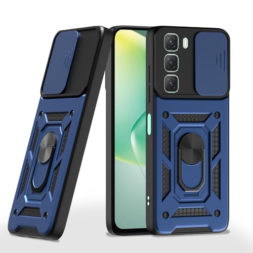 Image of Pikkme Back Cover for Infinix Hot 50 5G | 360 Protection Case | Sliding Camera Shield Cover & Ring Holder Stand D10 Tough Armor Bumper Case (Blue)