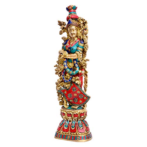 AONA Brass Pair of Brass Radha Krishna - Big Size - Kishan Murti Idol Statue Sculpture 29 Inches (Red)