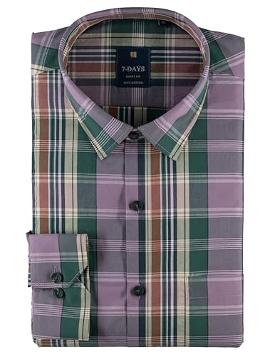 Image of 7-DAYS Men's Premium Check Shirt - 100% Cotton, Tailored Fit (Between Slim & Regular), Full Sleeve, with Pocket - Smart Office & Casual Look