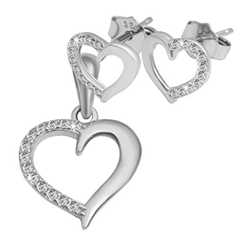 Preisvergleich Produktbild Giulia Luna-Schmuckset Herz 925er Silber Kette Ohrstecker Strass GL5260002