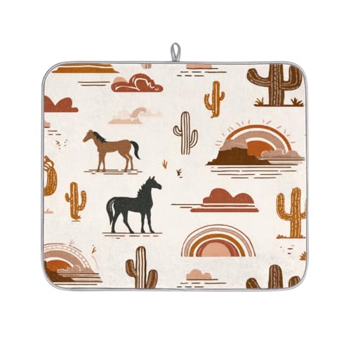 Axurera Tapete de secado de platos retro Southwestern Desert Boho para encimera de cocina, tapete escurridor de platos absorbente, lavable, almohadilla de secado de platos para estantes de drenaje de