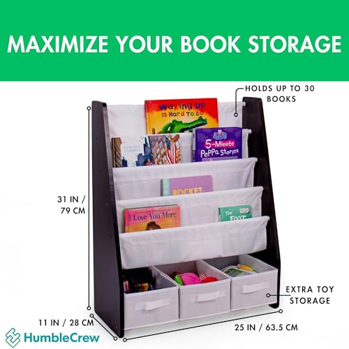 Image of Humble Crew Children's Bookcase Storage Rack with 4 Tiers, Children's Bookrack, Bookshelf, Espresso /White