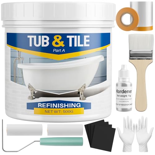IRONABLE Tub and Tile Paint Refinishing Kit, 17oz Bathtub Refinishing Kit with Tools, DIY Tub Paint...