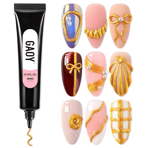 GAOY 15g Gold 3D Nail Gel for Nail Art, 3D Sculpting Gel, No Wipe