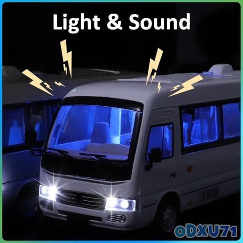 Image of 1.24 Scale Toyo ta Coaster Bus Exclusive Alloy Metal Pull Back Die-cast Model with Sound Light Mini Auto Toy for Kids Metal Model Toy with Sound and Light. (1.24 Scale -White)
