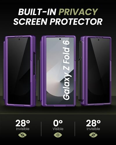 Image of for Samsung Galaxy Z Fold 6 Case with Privacy Screen Protector & S Pen Holder, Hinge Protection & Slide Camera Lens Cover & Card Holder, Full Body Protective Hard Case for Z Fold 6, Purple