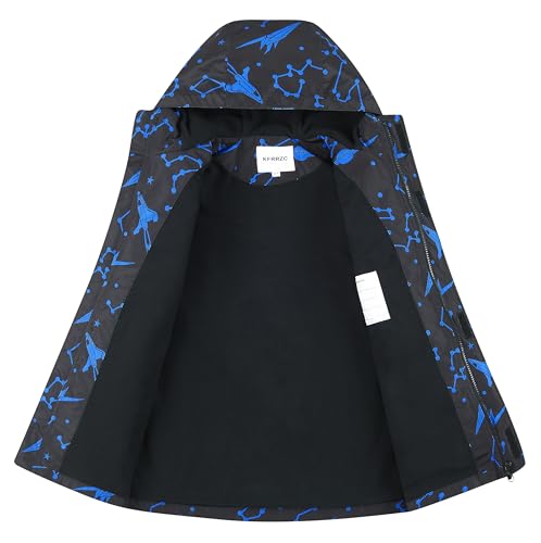 Image of Boys Girls Rain Jackets Waterproof Hooded Fleece Raincoats Lightweight Windbreakers for Kids