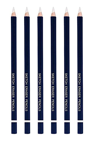 Image of KRAFTMASTERS Set of 6 Pencil Eraser for Artists Set of 6 Non-Toxic Eraser (White, Blue)