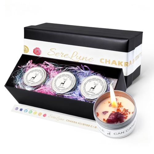 SereLune Chakra Crystals Candle 3 Scented Soy Candles with Crystals Spiritual Gifts for Women Birthday Gift Aromatherapy Chakra Candle with Healing Stones Healing Candles (Heartfelt Balance Set)