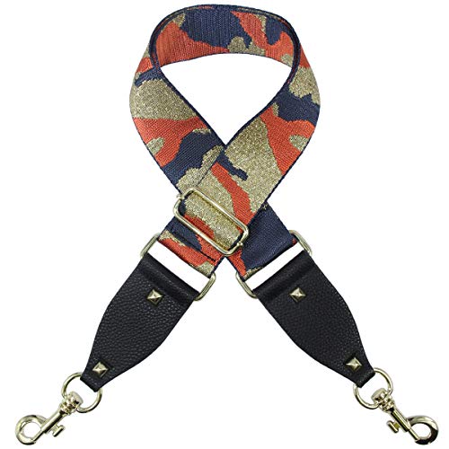 Duwi Wide Purse Strap - Multicolor Striped Guitar Style Adjustable Canvas Crossbody Bag Strap (Black, Golden Red Blue, Camouflage)