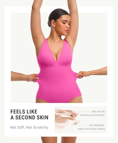 Image of FeelinGirl Shapewear Bodysuits for Women Tummy Control Deep V Neck Body Suits with Adjustable Straps Tops