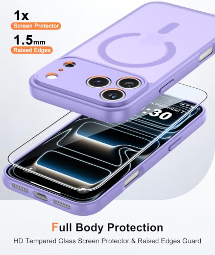 Image of FNTCASE for iPhone 17 Pro-Max Case: Translucent Light Purple Slim Matte Cover Compatible with MagSafe, Full Camera Protection & Tempered Glass Protector, 14FT Military Grade Drop Tested