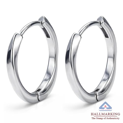 Image of TRUESILVER ACPL 925 Sterling Silver Hoop Earrings for Men | BIS Hallmarked Huggie Hoop Earrings | Minimalist Vintage Chunky Silver Hoops for Men