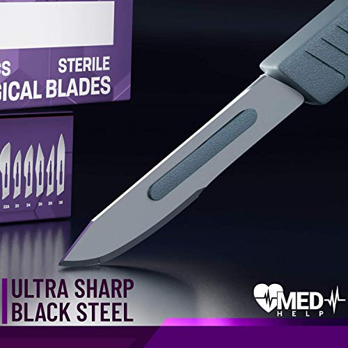 MedHelp Disposable Scalpels 10 - Dermaplaning Tool Scalpel Blades 10 with Plastic Handle, High Carbon Steel Dermablade Blades #10 Surgical, Scaple - Box of 10