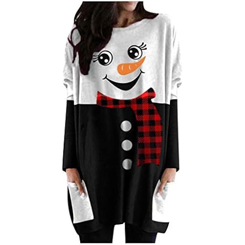 Plus Sizes Tops for Women Uk Casual Round Neck Long Sleeve Tunic Blouse Tops Christmas Snowman Pattern Printed Pullover Tops Christmas Tee Shirt Tops with Pockrts Black Cover