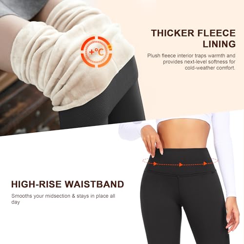 Image of DHSO Thick Winter Fleece Lined Leggings Women - Thermal Warm High Waisted Tummy Control Soft Pants for Snow Cold