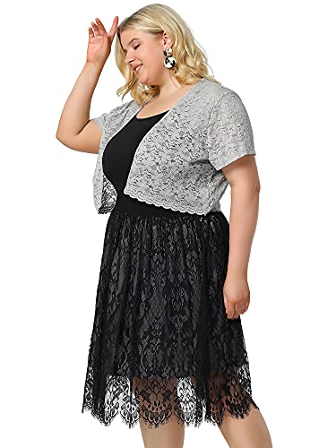 Image of Agnes Orinda Plus Size Bolero Shrugs for Women Lightweight Open Front Short Sleeve Cropped Lace Cardigan 2X Grey