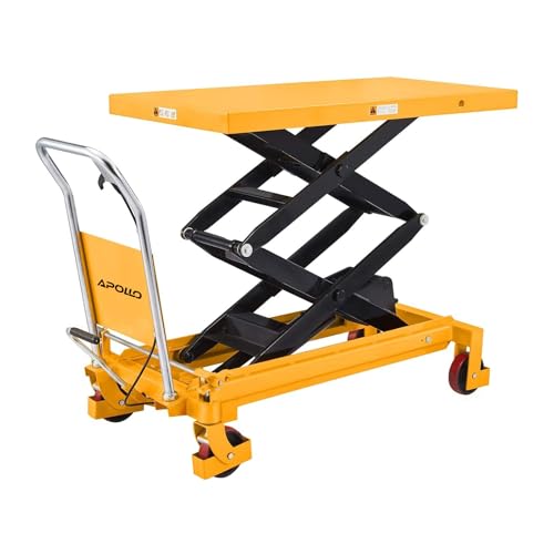APOLLOLIFT Hydraulic Lift Table Cart, 1760lbs Capacity 59" Lifting Height, Double Scissor Lift Table with 4 Wheels and Safety Back Guard for Material Handling and Transportation