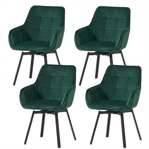 CLIPOP Esszimmerstühle 4er Drehbar Set mit Armlehne, Samt Polsterstuhl Gepolstert Sitz Küchenstuhl Drehstuhl Armlehnenstuhl für Esszimmer Wohnzimmer Büro (4er Set, Samt Grün)