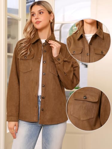 Allegra K Faux Suede Jacket for Women's Turn-Down Collar Long Sleeve Casual Button Down Jackets2