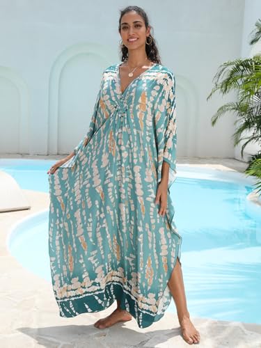 Image of KEYLORTING Plus Size Kaftan Dress Women, African Moo Moo Print Caftan, Batwing Dress, Beach Cover Up for Party and Loungewear