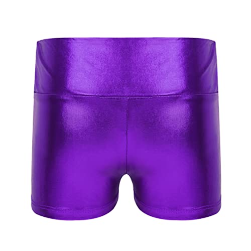 CHICTRY Kids Girls Metallic Shiny Stretch High Waisted Athletic Booty Dance Shorts2