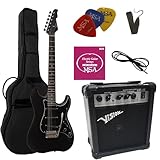 ELEKTROGITARRE MATT SCHWARZ- E-GITARRE - IM SET MIT 20WATT VERSTÄRKER - TASCHE - BAND - SAITEN - 3xPIK