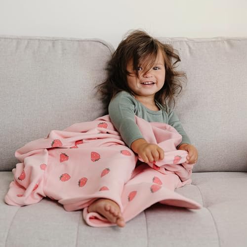 Image of Woolino Toddler Blanket - Merino Wool and Organic Cotton Baby Blanket for Girls and Boys - 4 Season - 52.5 inch x 40 inch - Strawberry