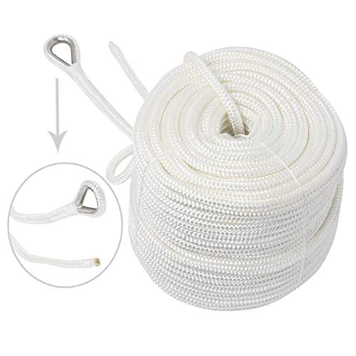 Fil d'ancrage en nylon double tressé blanc avec cosse intégrée pour une durabilité marine maximale