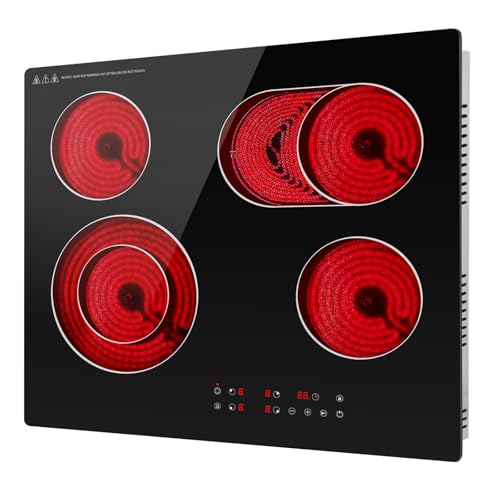 ALEMANIA Plaque Vitrocéramique 60 cm 4 Foyers avec Zone Ovale Double, Table de Cuisson Infrarouge Encastrable 6700W 230V