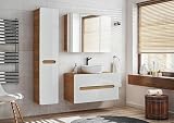 NAKA Aruba Badmöbel-Set Waschbecken 100 cm Waschbeckenunterschrank Spiegelschrank Soft Close Badezimmerschrank Waschtisch Hochschrank Weiß-Eiche Matt Komplettes Set