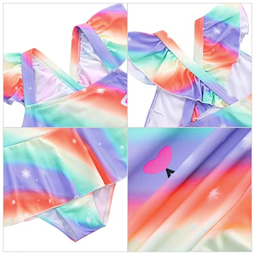 Geru Girls One Piece Rash Guard Swimsuit Quick Dry Cat Print Ruffle Surfing Water Sport Sun Protection Upf 50+ Beach Bathing Swimwear Purple 9-10 Years #TOP5