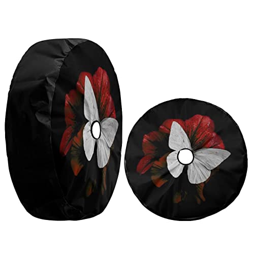Image of Delerain Spare Tire Cover with Backup Camera Hole Butterfly and Red Blossom Wheel Covers Waterproof Dust-Proof UV Sun Universal Fit for RV Trailer RV SUV Truck (17 Inch for Diameter 31 inch-33 inch)